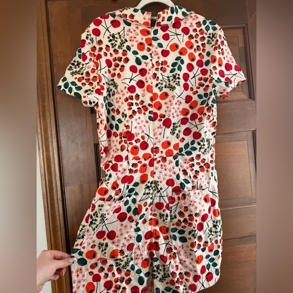 NWT Maeve Linen Short-Sleeve Wrap Romper in Red Motif - Picture 12 of 13